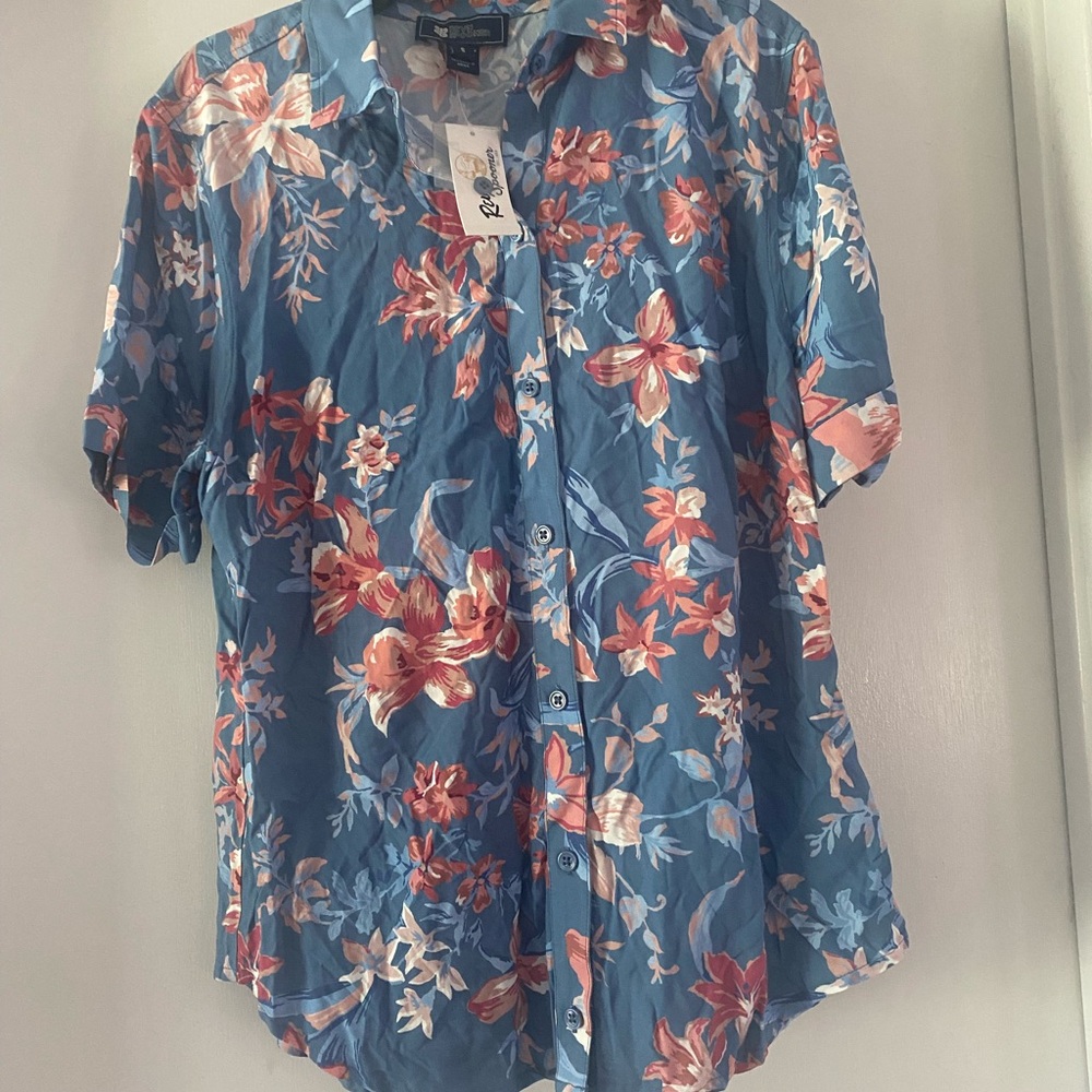 Reyn Spooner Blue and Red Floral Button Down Shirt